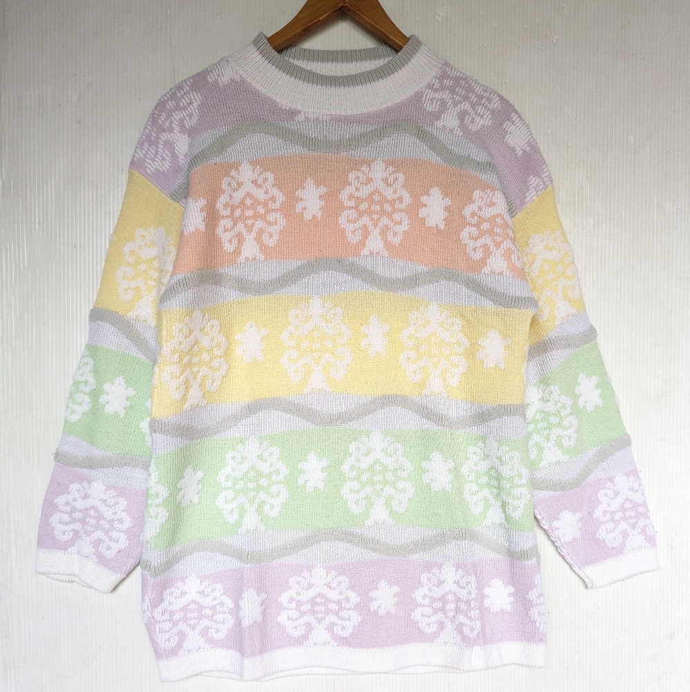 VINTAGE Justin Allen pastel striped knit pull-over crewneck sweater Fairycore